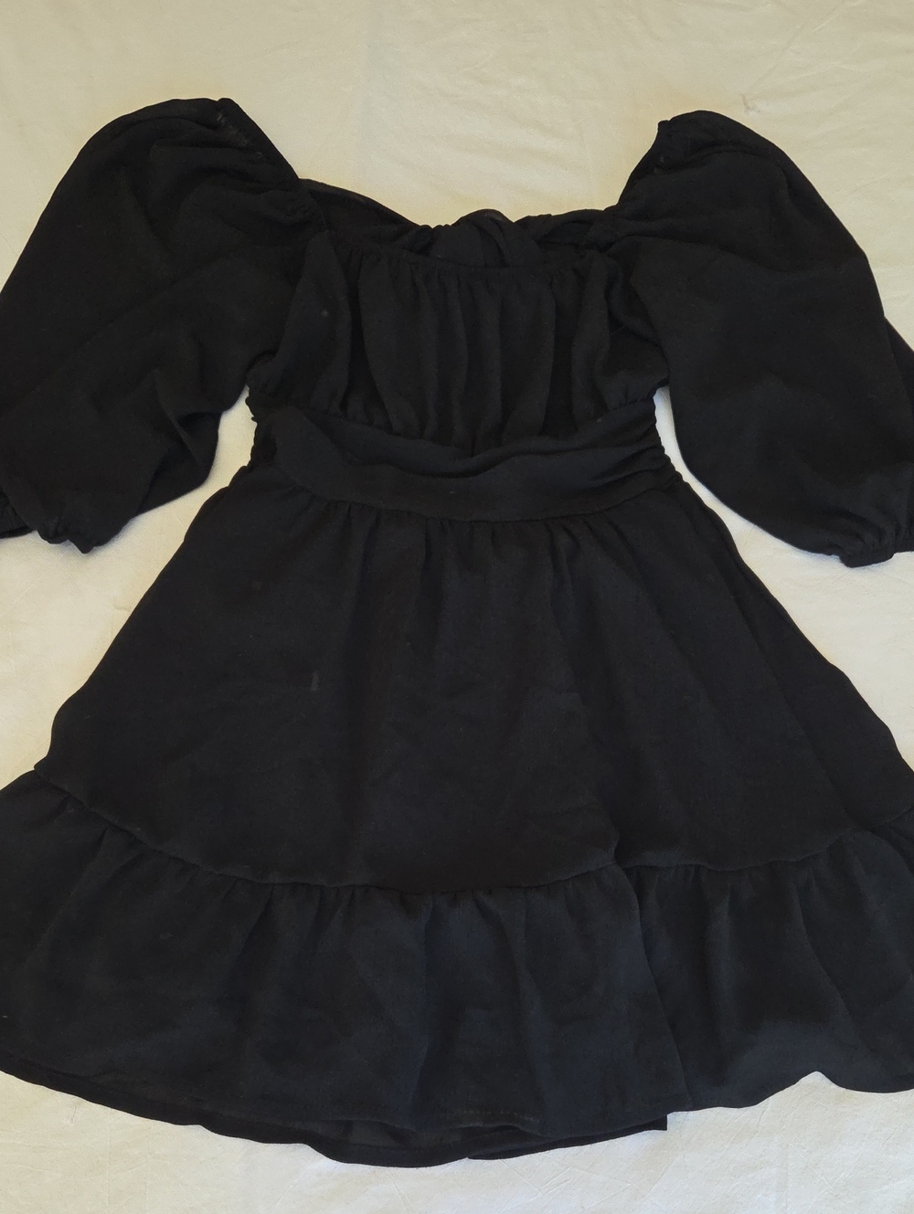 Exlura Black Puff-Sleeve Mini Dress - Classic Women's Summer Dress